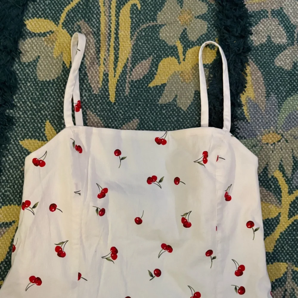 Abercrombie & Fitch Cherry Print Linen Mini Dress Women's Medium Romper - Picture 6 of 7